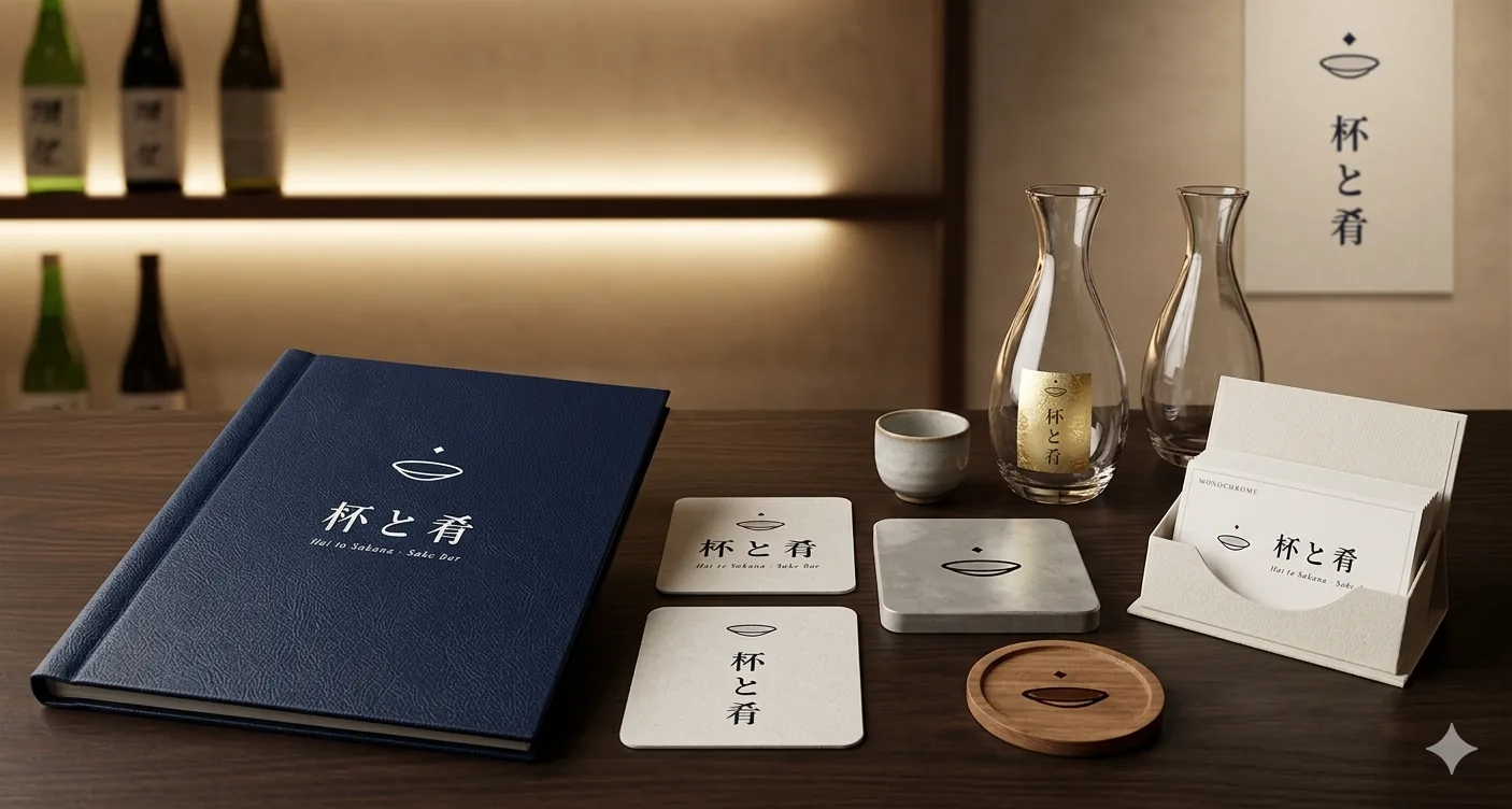 和酒バル「杯と肴」店舗ロゴ ブランド一式